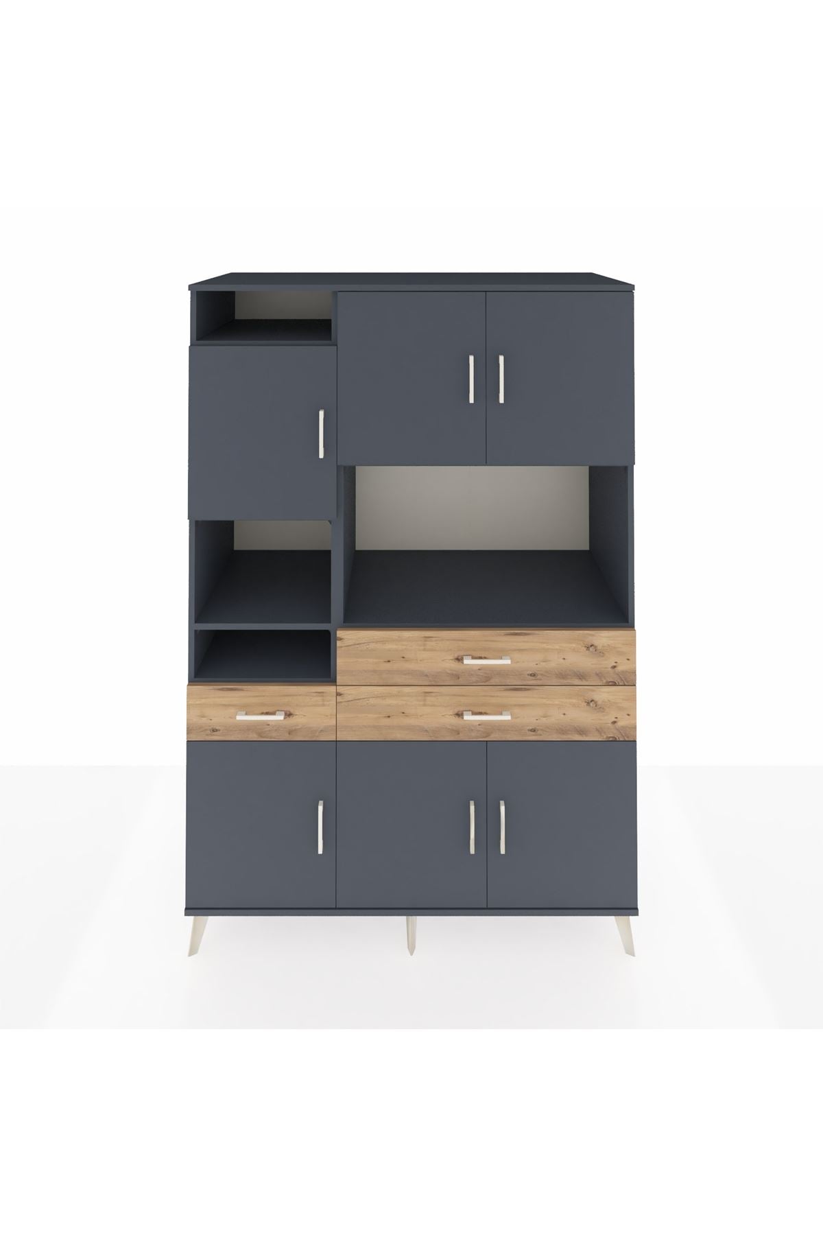 Kronos Dolap 9 Raflı 3 Çekmeceli 6 Kapaklı 132x59x195 Antrasit-Antrasit/Çam