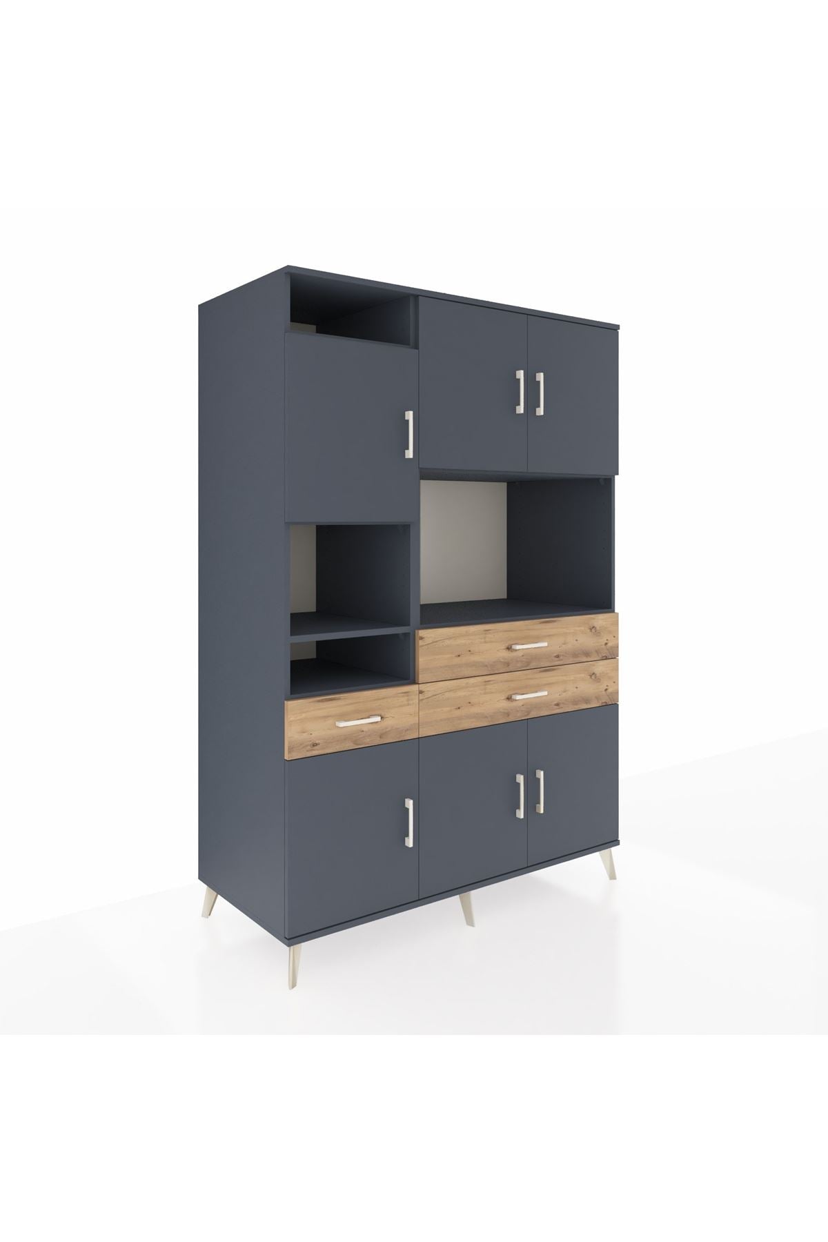 Kronos Dolap 9 Raflı 3 Çekmeceli 6 Kapaklı 132x59x195 Antrasit-Antrasit/Çam