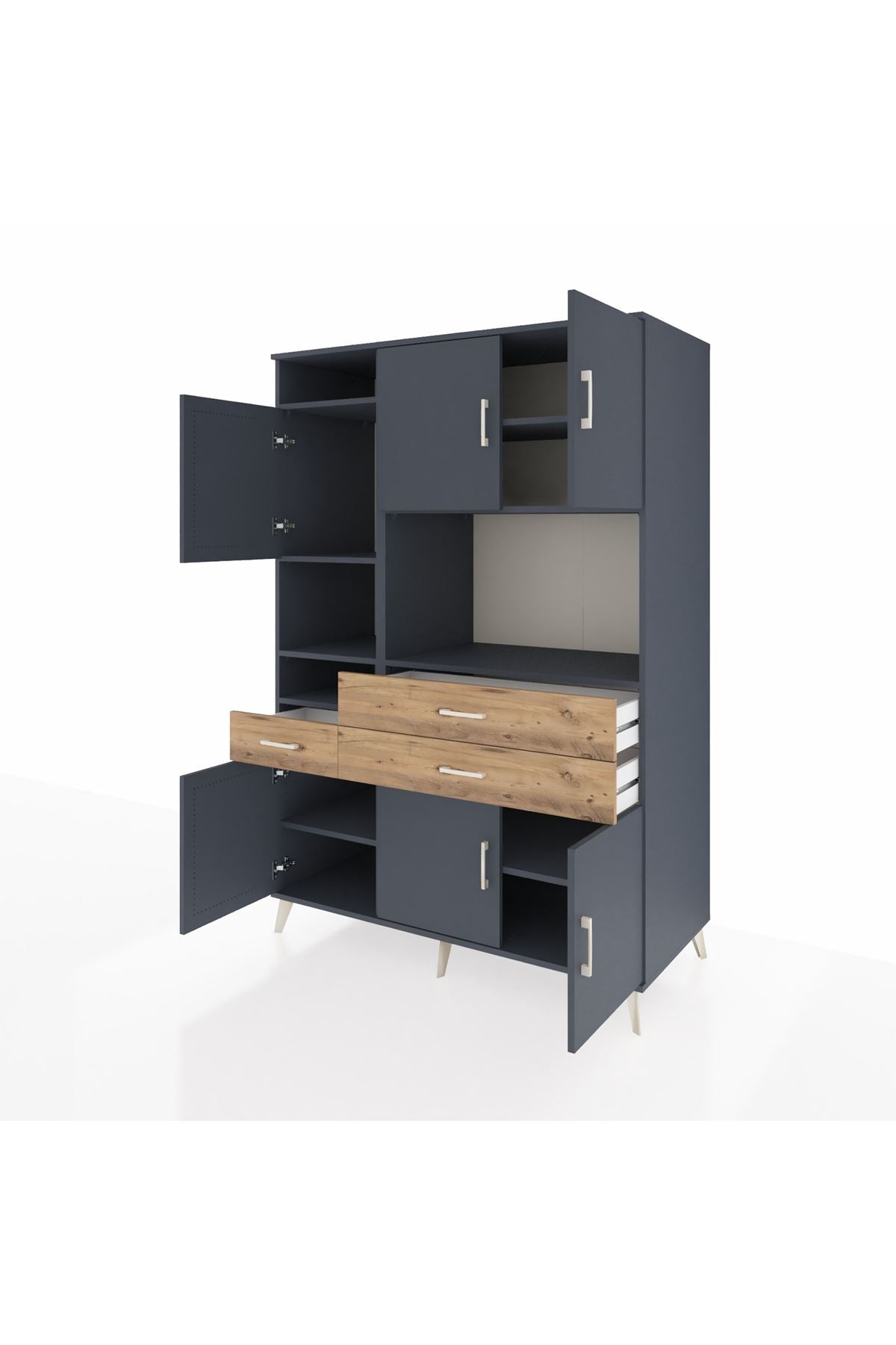 Kronos Dolap 9 Raflı 3 Çekmeceli 6 Kapaklı 132x59x195 Antrasit-Antrasit/Çam