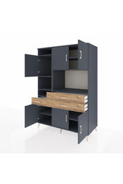 Kronos Dolap 9 Raflı 3 Çekmeceli 6 Kapaklı 132x59x195 Antrasit-Antrasit/Çam