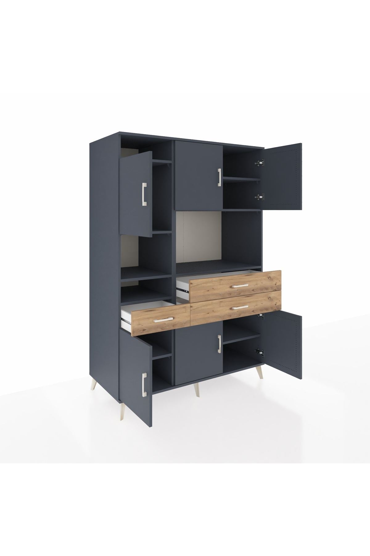 Kronos Dolap 9 Raflı 3 Çekmeceli 6 Kapaklı 132x59x195 Antrasit-Antrasit/Çam