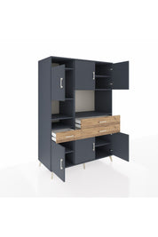 Kronos Dolap 9 Raflı 3 Çekmeceli 6 Kapaklı 132x59x195 Antrasit-Antrasit/Çam