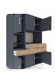 Kronos Dolap 9 Raflı 3 Çekmeceli 6 Kapaklı 132x59x195 Antrasit-Antrasit/Çam