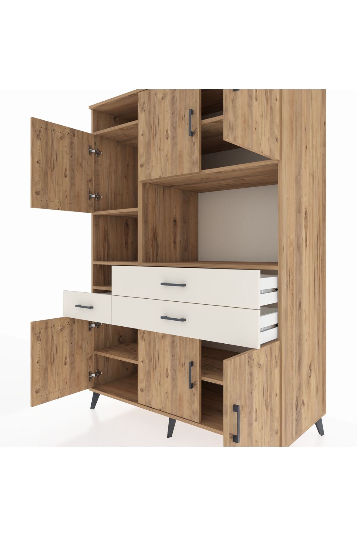 Kronos Dolap 9 Raflı 3 Çekmeceli 6 Kapaklı 132x59x195 Çam-Çam/Aytaşı