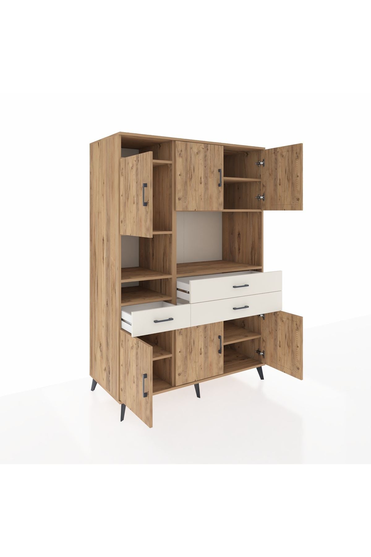 Kronos Dolap 9 Raflı 3 Çekmeceli 6 Kapaklı 132x59x195 Çam-Çam/Aytaşı