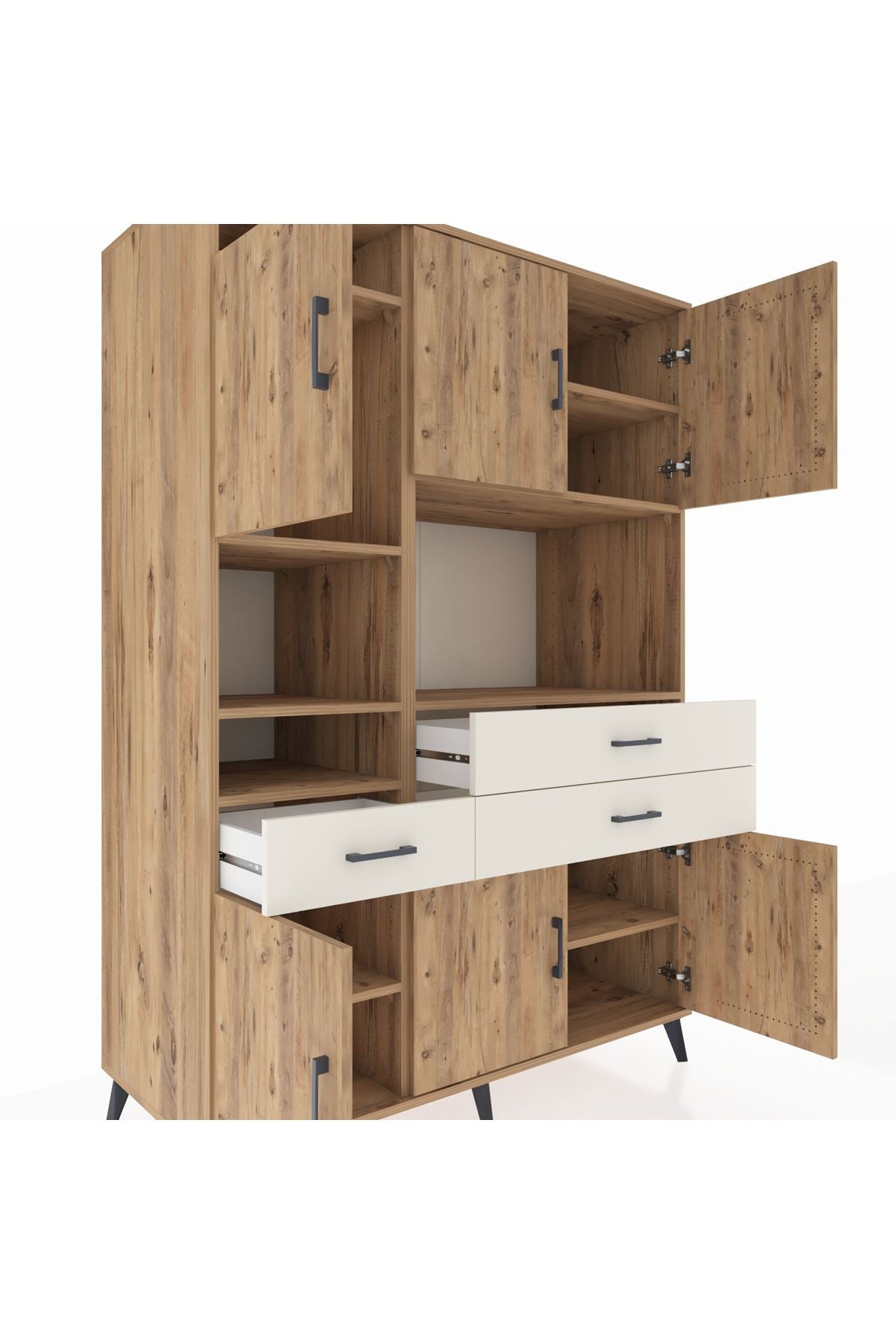 Kronos Dolap 9 Raflı 3 Çekmeceli 6 Kapaklı 132x59x195 Çam-Çam/Aytaşı