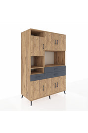 Kronos Dolap 9 Raflı 3 Çekmeceli 6 Kapaklı 132x59x195 Çam-Çam/Antrasit