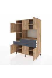 Kronos Dolap 9 Raflı 3 Çekmeceli 6 Kapaklı 132x59x195 Çam-Çam/Antrasit