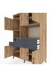 Kronos Dolap 9 Raflı 3 Çekmeceli 6 Kapaklı 132x59x195 Çam-Çam/Antrasit