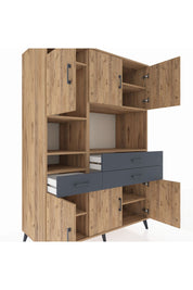 Kronos Dolap 9 Raflı 3 Çekmeceli 6 Kapaklı 132x59x195 Çam-Çam/Antrasit