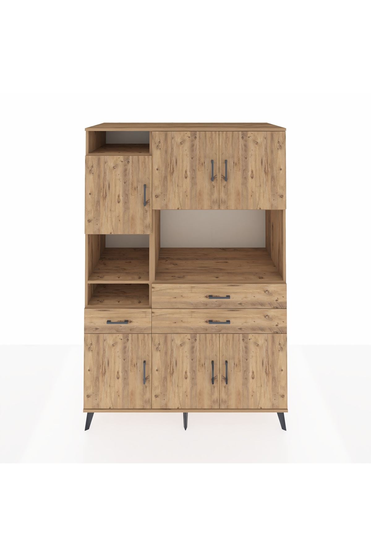 Kronos Dolap 9 Raflı 3 Çekmeceli 6 Kapaklı 132x59x195 Çam-Çam/Çam