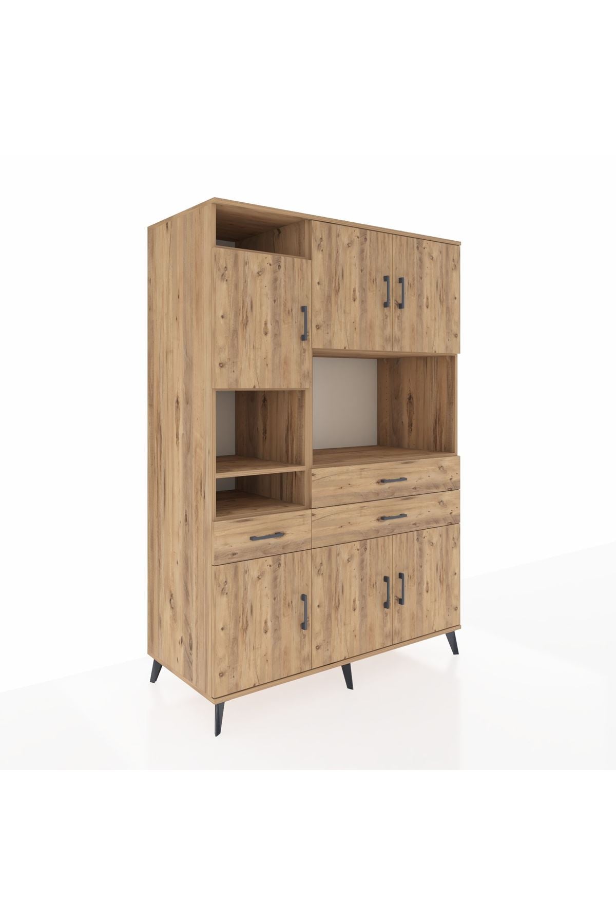 Kronos Dolap 9 Raflı 3 Çekmeceli 6 Kapaklı 132x59x195 Çam-Çam/Çam