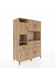 Kronos Dolap 9 Raflı 3 Çekmeceli 6 Kapaklı 132x59x195 Çam-Çam/Çam