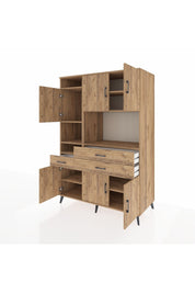 Kronos Dolap 9 Raflı 3 Çekmeceli 6 Kapaklı 132x59x195 Çam-Çam/Çam