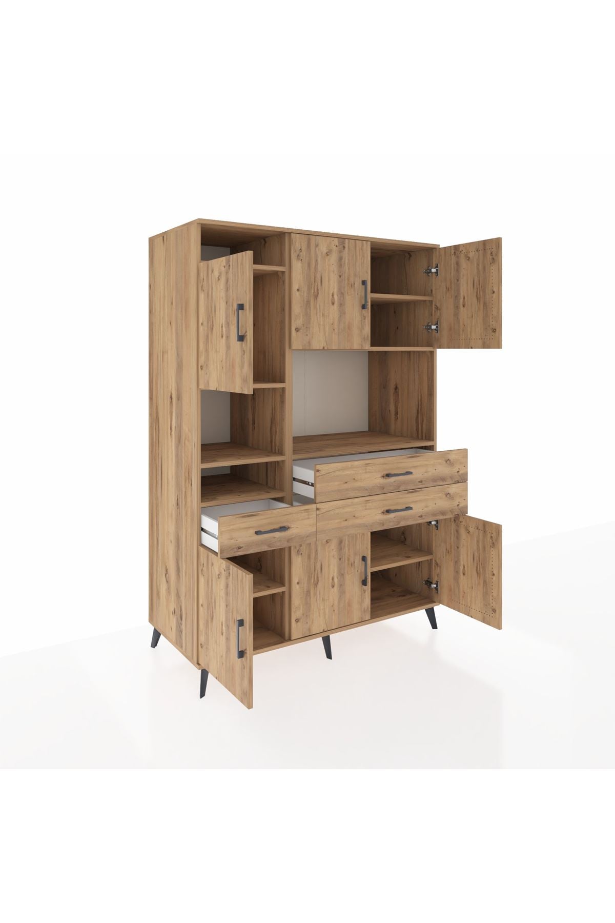 Kronos Dolap 9 Raflı 3 Çekmeceli 6 Kapaklı 132x59x195 Çam-Çam/Çam