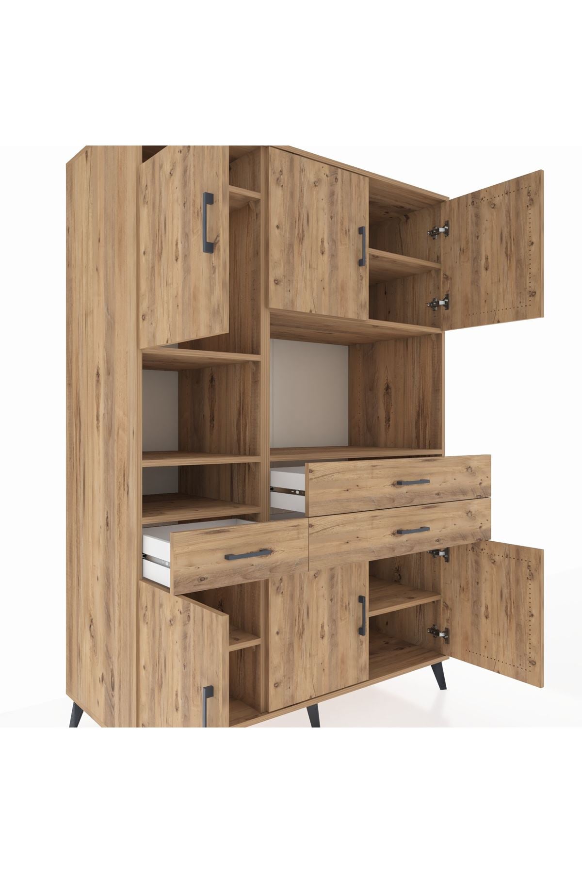 Kronos Dolap 9 Raflı 3 Çekmeceli 6 Kapaklı 132x59x195 Çam-Çam/Çam