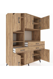 Kronos Dolap 9 Raflı 3 Çekmeceli 6 Kapaklı 132x59x195 Çam-Çam/Çam