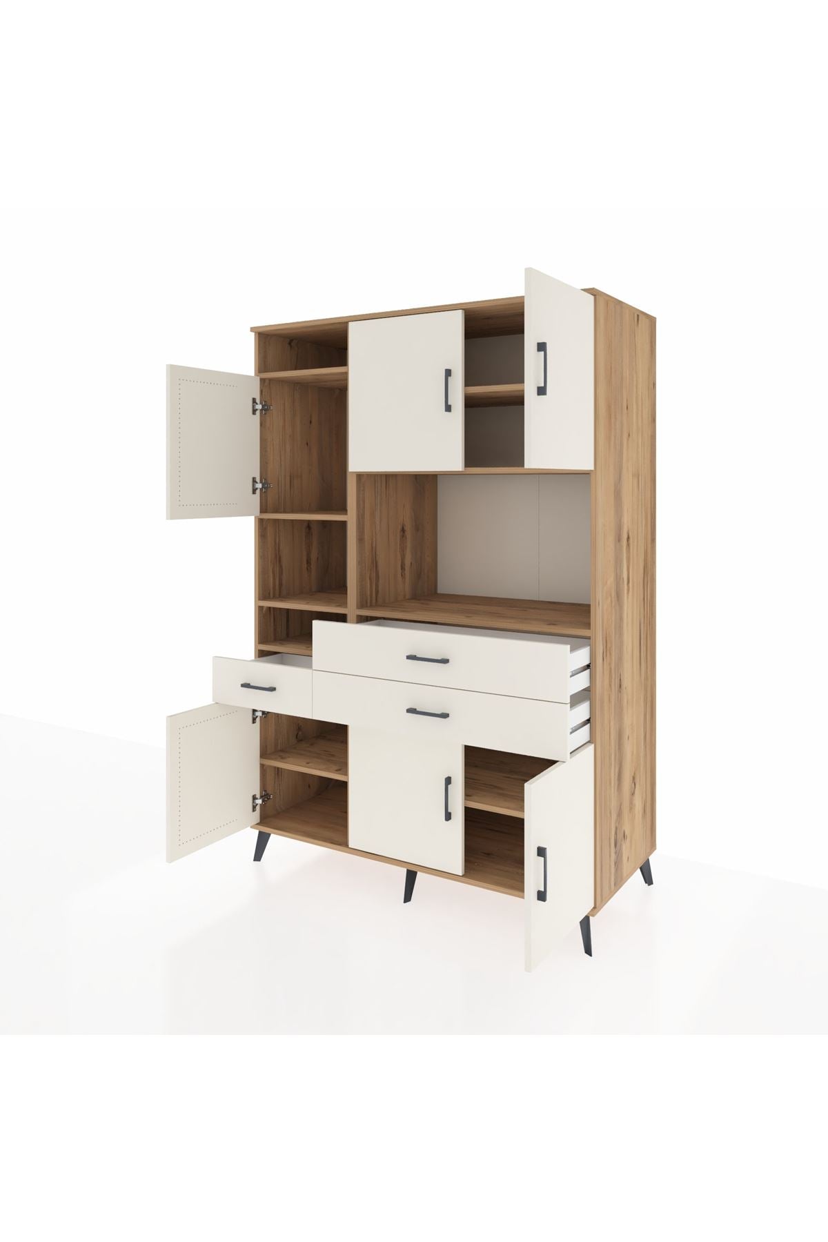 Kronos Dolap 9 Raflı 3 Çekmeceli 6 Kapaklı 132x59x195 Çam-Aytaşı/Aytaşı