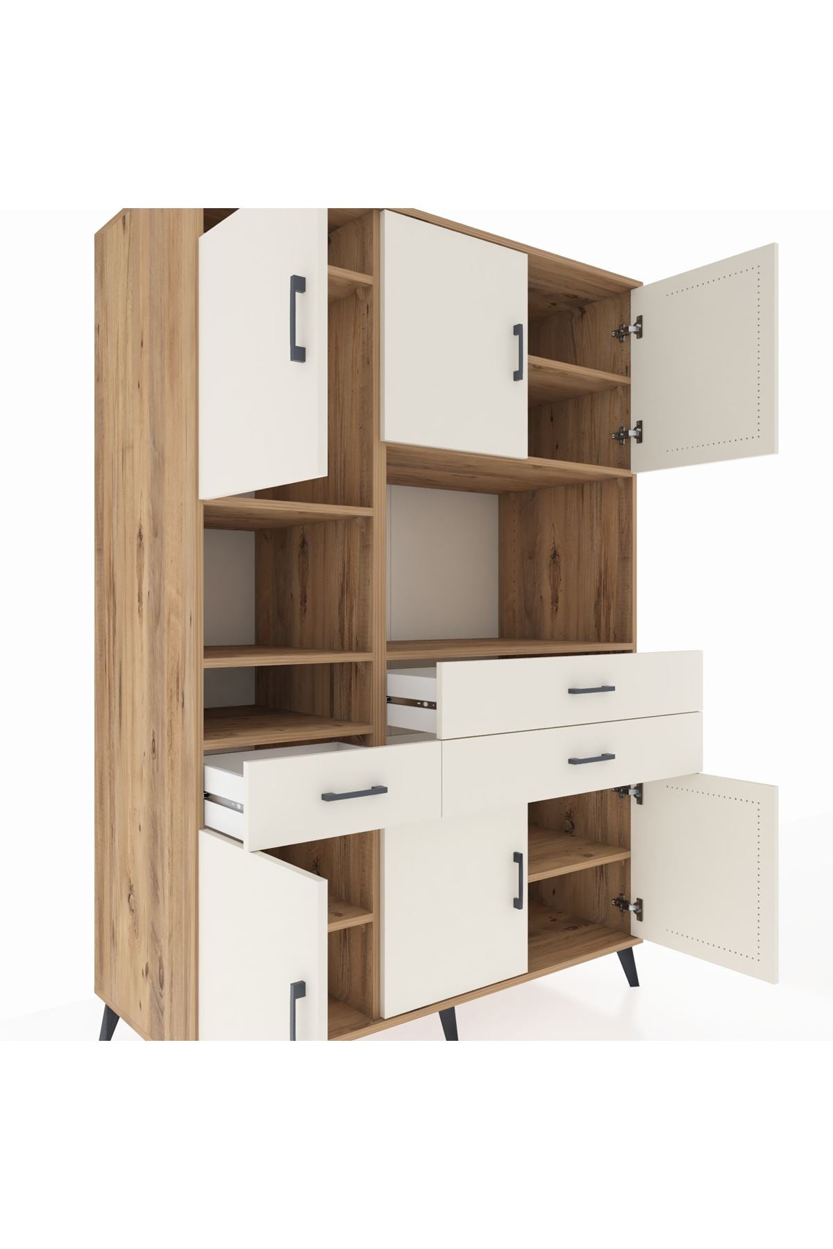 Kronos Dolap 9 Raflı 3 Çekmeceli 6 Kapaklı 132x59x195 Çam-Aytaşı/Aytaşı