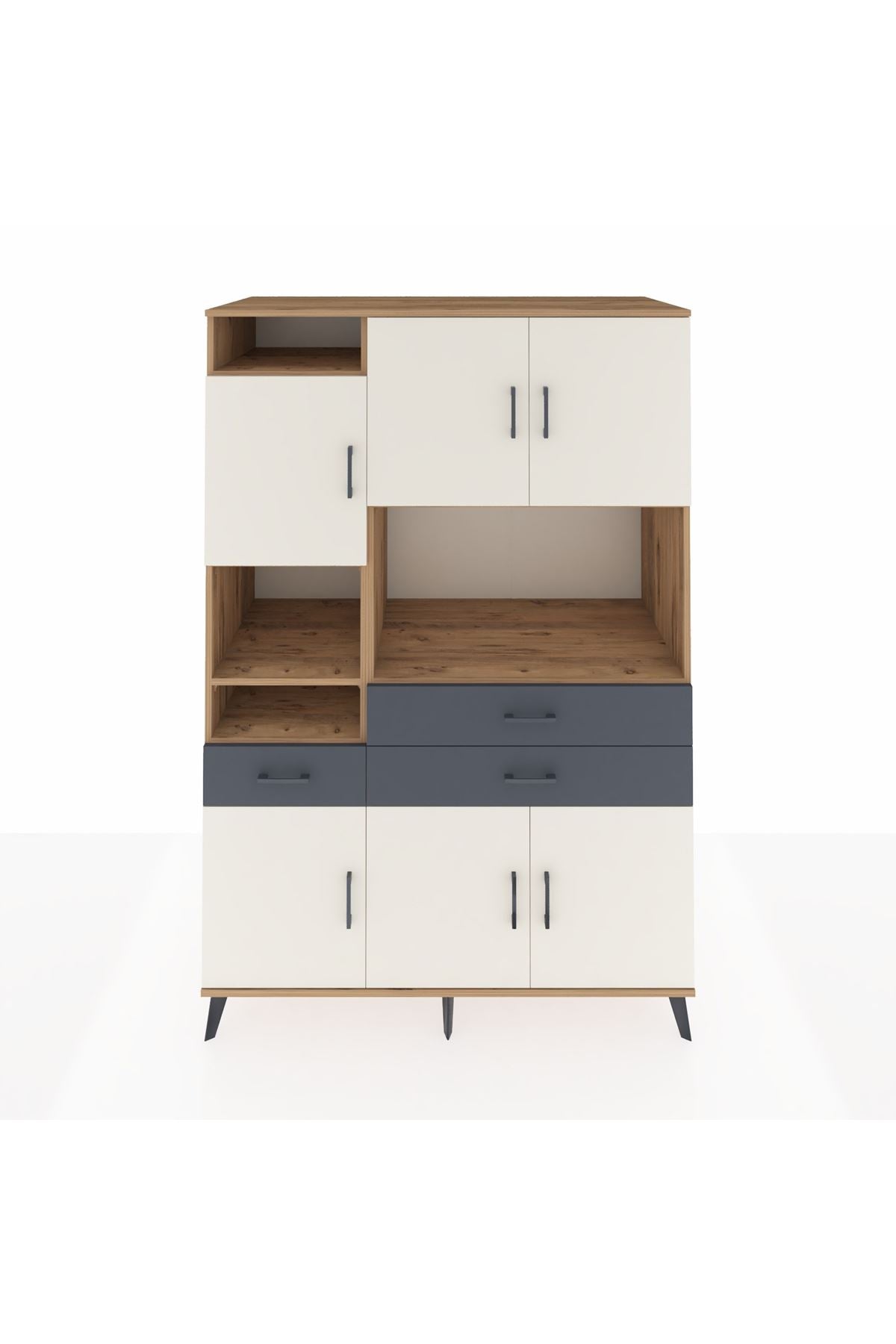 Kronos Dolap 9 Raflı 3 Çekmeceli 6 Kapaklı 132x59x195 Çam-Aytaşı/Antrasit