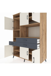 Kronos Dolap 9 Raflı 3 Çekmeceli 6 Kapaklı 132x59x195 Çam-Aytaşı/Antrasit