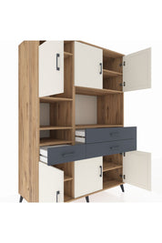 Kronos Dolap 9 Raflı 3 Çekmeceli 6 Kapaklı 132x59x195 Çam-Aytaşı/Antrasit