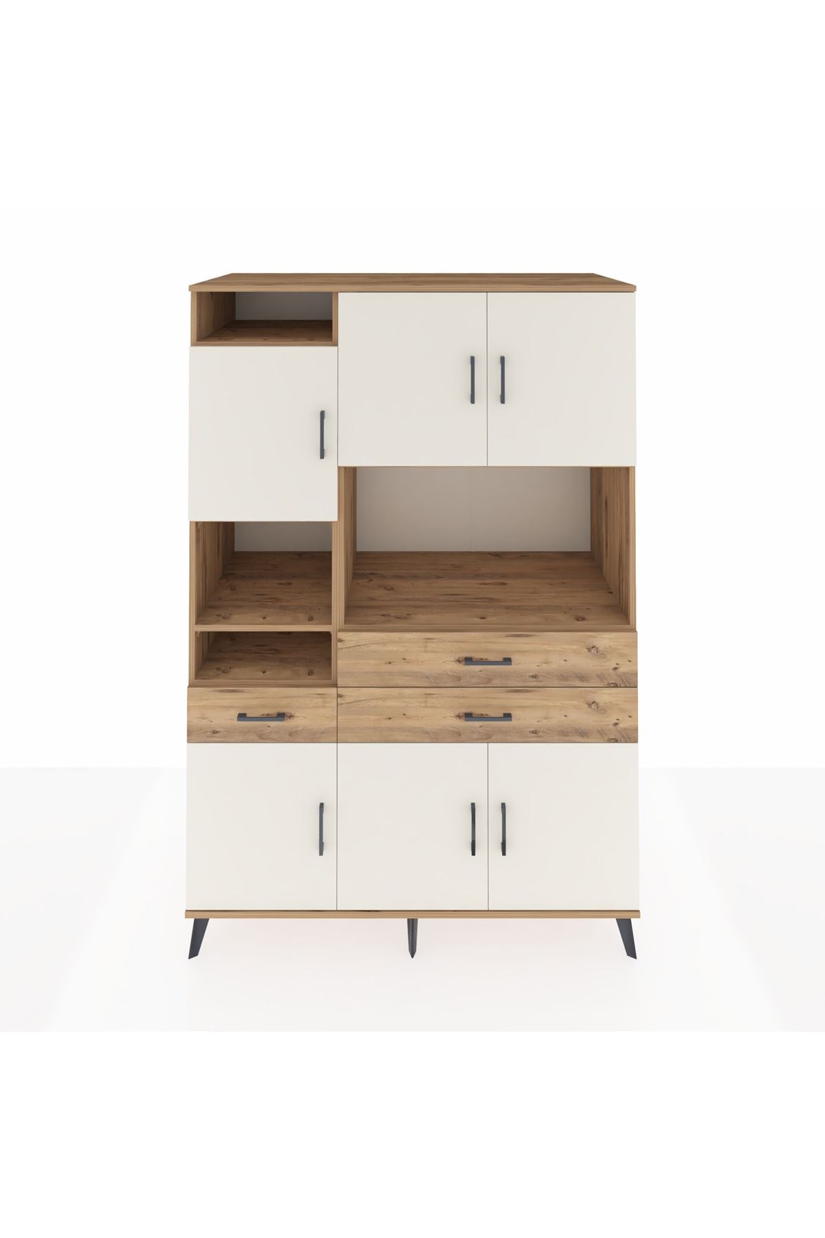 Kronos Dolap 9 Raflı 3 Çekmeceli 6 Kapaklı 132x59x195 Çam-Aytaşı/Çam