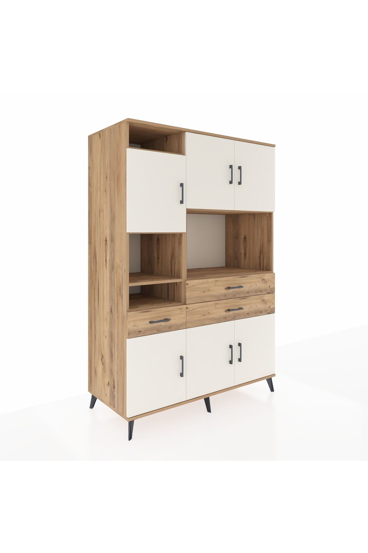 Kronos Dolap 9 Raflı 3 Çekmeceli 6 Kapaklı 132x59x195 Çam-Aytaşı/Çam