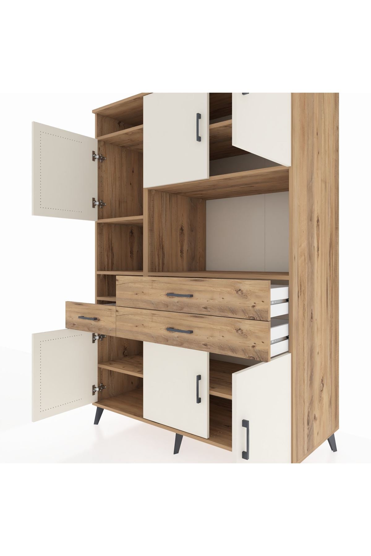 Kronos Dolap 9 Raflı 3 Çekmeceli 6 Kapaklı 132x59x195 Çam-Aytaşı/Çam