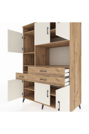 Kronos Dolap 9 Raflı 3 Çekmeceli 6 Kapaklı 132x59x195 Çam-Aytaşı/Çam