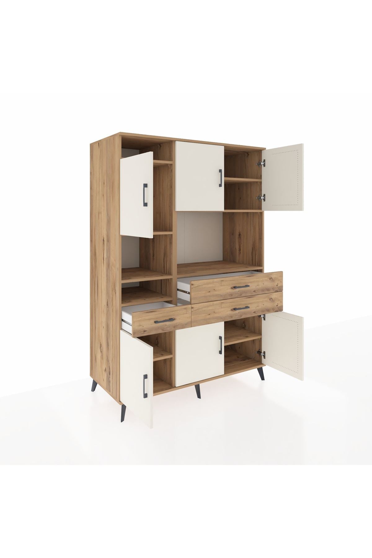 Kronos Dolap 9 Raflı 3 Çekmeceli 6 Kapaklı 132x59x195 Çam-Aytaşı/Çam