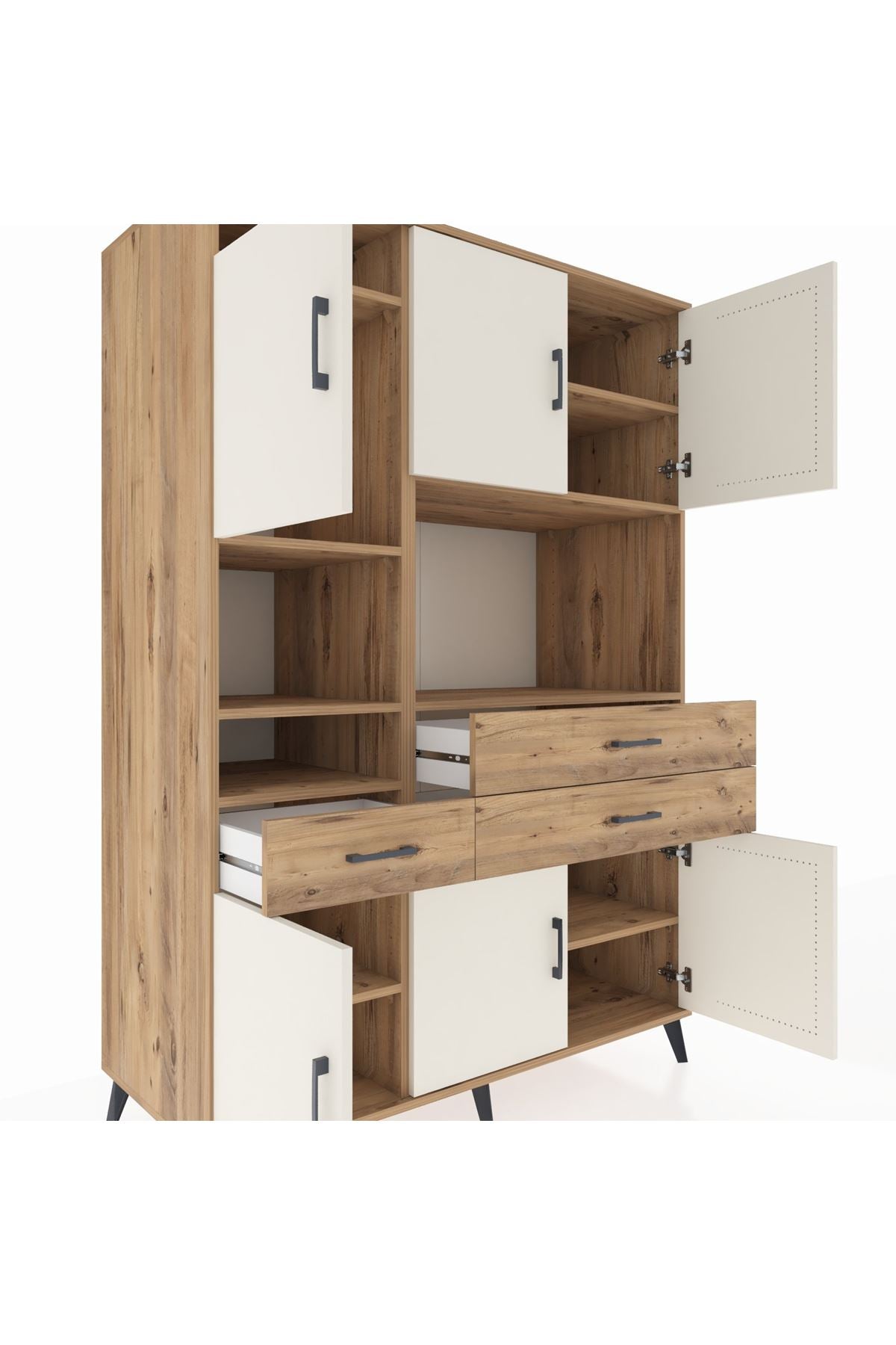 Kronos Dolap 9 Raflı 3 Çekmeceli 6 Kapaklı 132x59x195 Çam-Aytaşı/Çam
