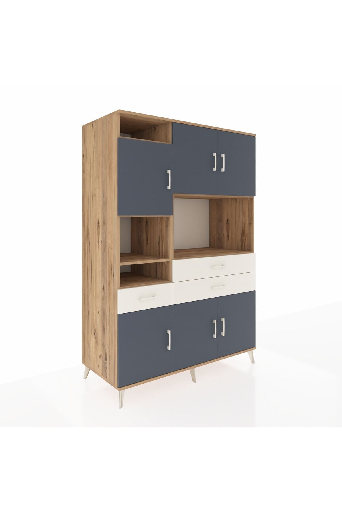 Kronos Dolap 9 Raflı 3 Çekmeceli 6 Kapaklı 132x59x195 Çam-Antrasit/Aytaşı