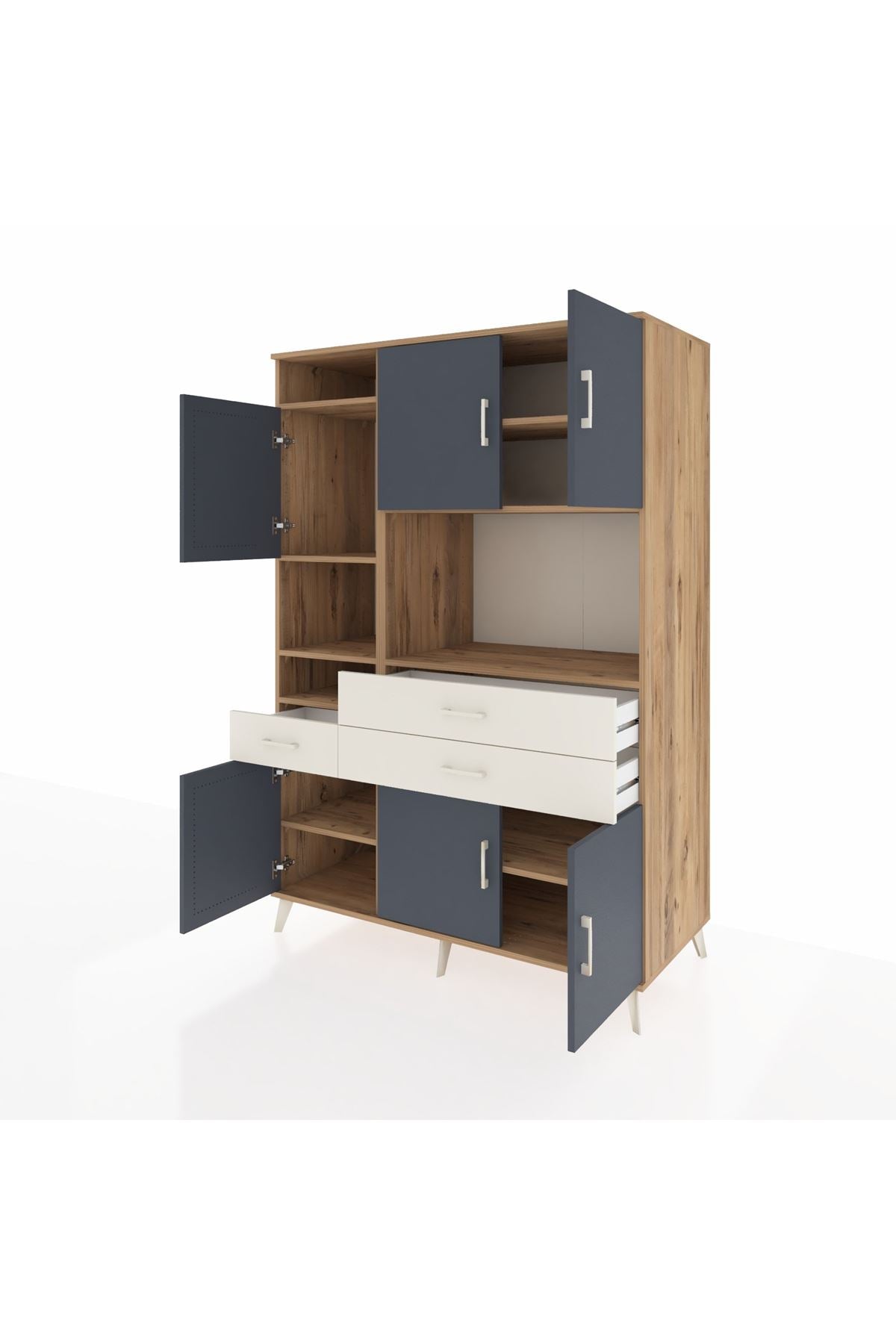 Kronos Dolap 9 Raflı 3 Çekmeceli 6 Kapaklı 132x59x195 Çam-Antrasit/Aytaşı