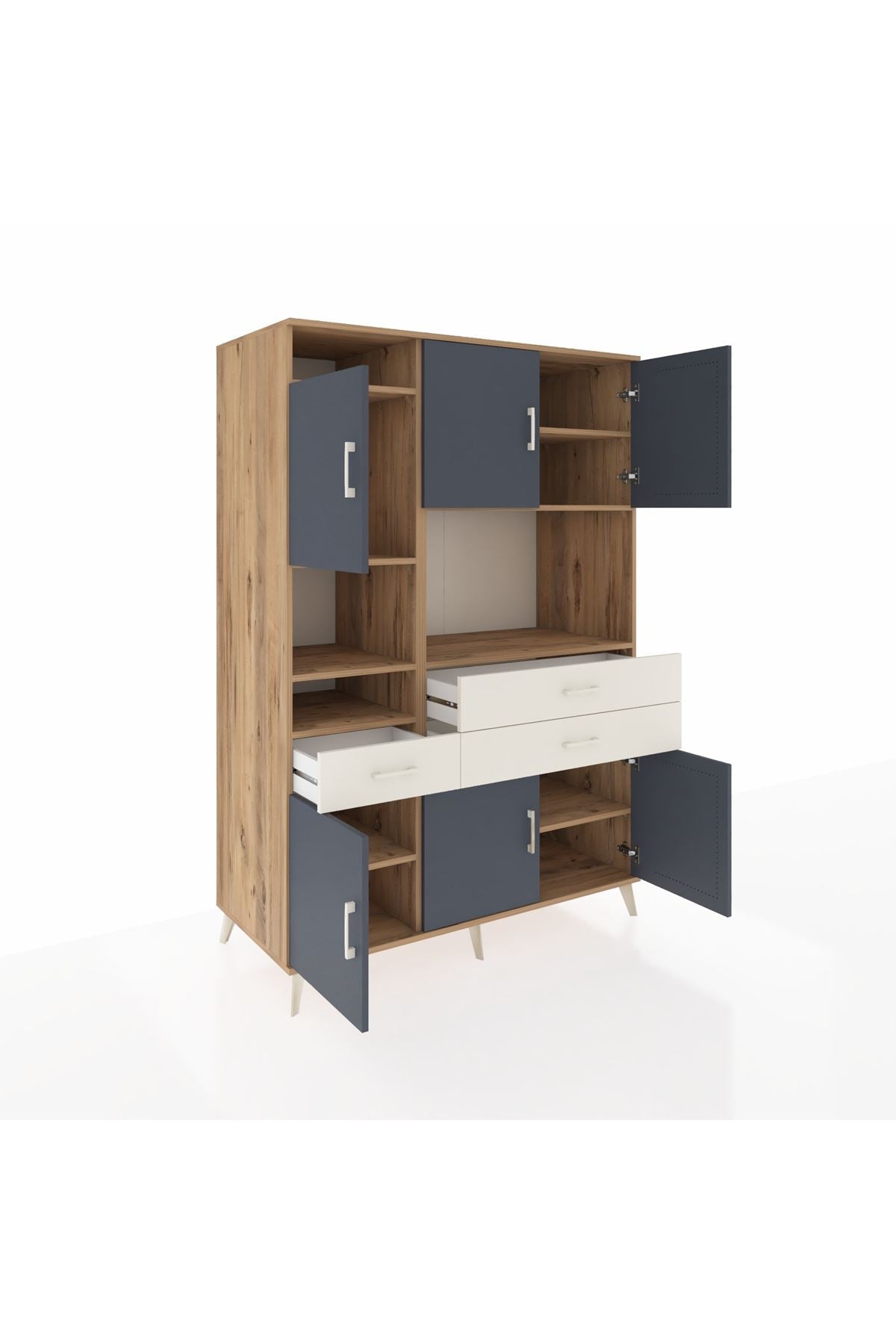 Kronos Dolap 9 Raflı 3 Çekmeceli 6 Kapaklı 132x59x195 Çam-Antrasit/Aytaşı