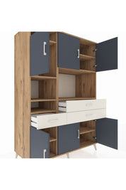 Kronos Dolap 9 Raflı 3 Çekmeceli 6 Kapaklı 132x59x195 Çam-Antrasit/Aytaşı