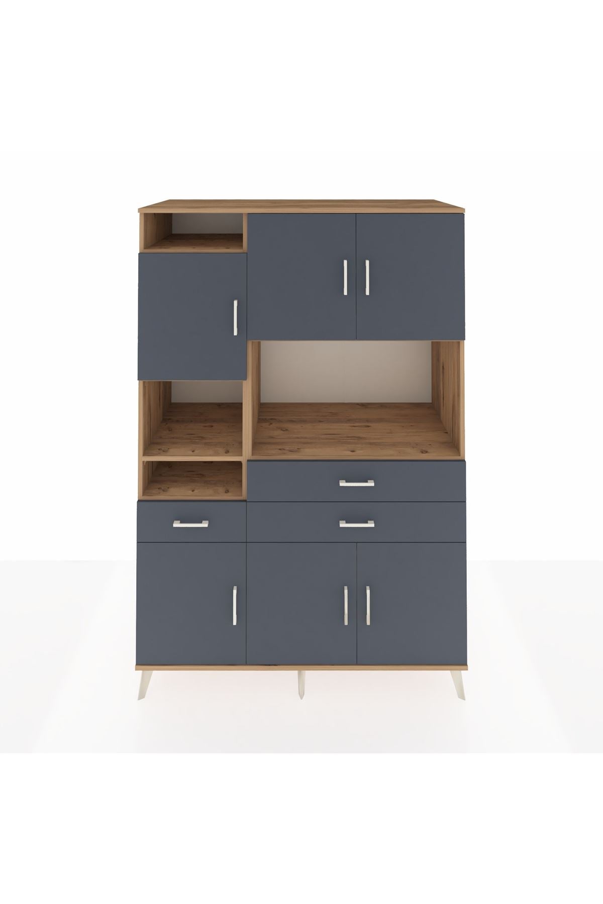 Kronos Dolap 9 Raflı 3 Çekmeceli 6 Kapaklı 132x59x195 Çam-Antrasit/Antrasit