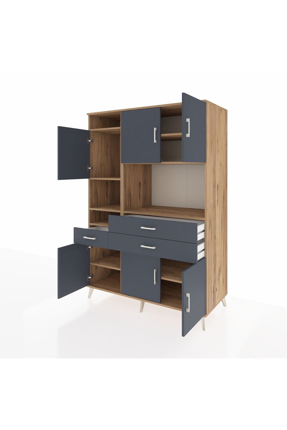 Kronos Dolap 9 Raflı 3 Çekmeceli 6 Kapaklı 132x59x195 Çam-Antrasit/Antrasit