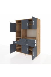 Kronos Dolap 9 Raflı 3 Çekmeceli 6 Kapaklı 132x59x195 Çam-Antrasit/Antrasit