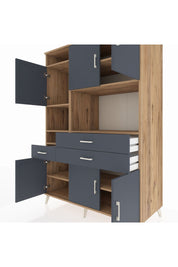 Kronos Dolap 9 Raflı 3 Çekmeceli 6 Kapaklı 132x59x195 Çam-Antrasit/Antrasit