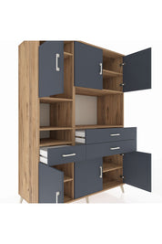 Kronos Dolap 9 Raflı 3 Çekmeceli 6 Kapaklı 132x59x195 Çam-Antrasit/Antrasit