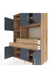 Kronos Dolap 9 Raflı 3 Çekmeceli 6 Kapaklı 132x59x195 Çam-Antrasit/Çam