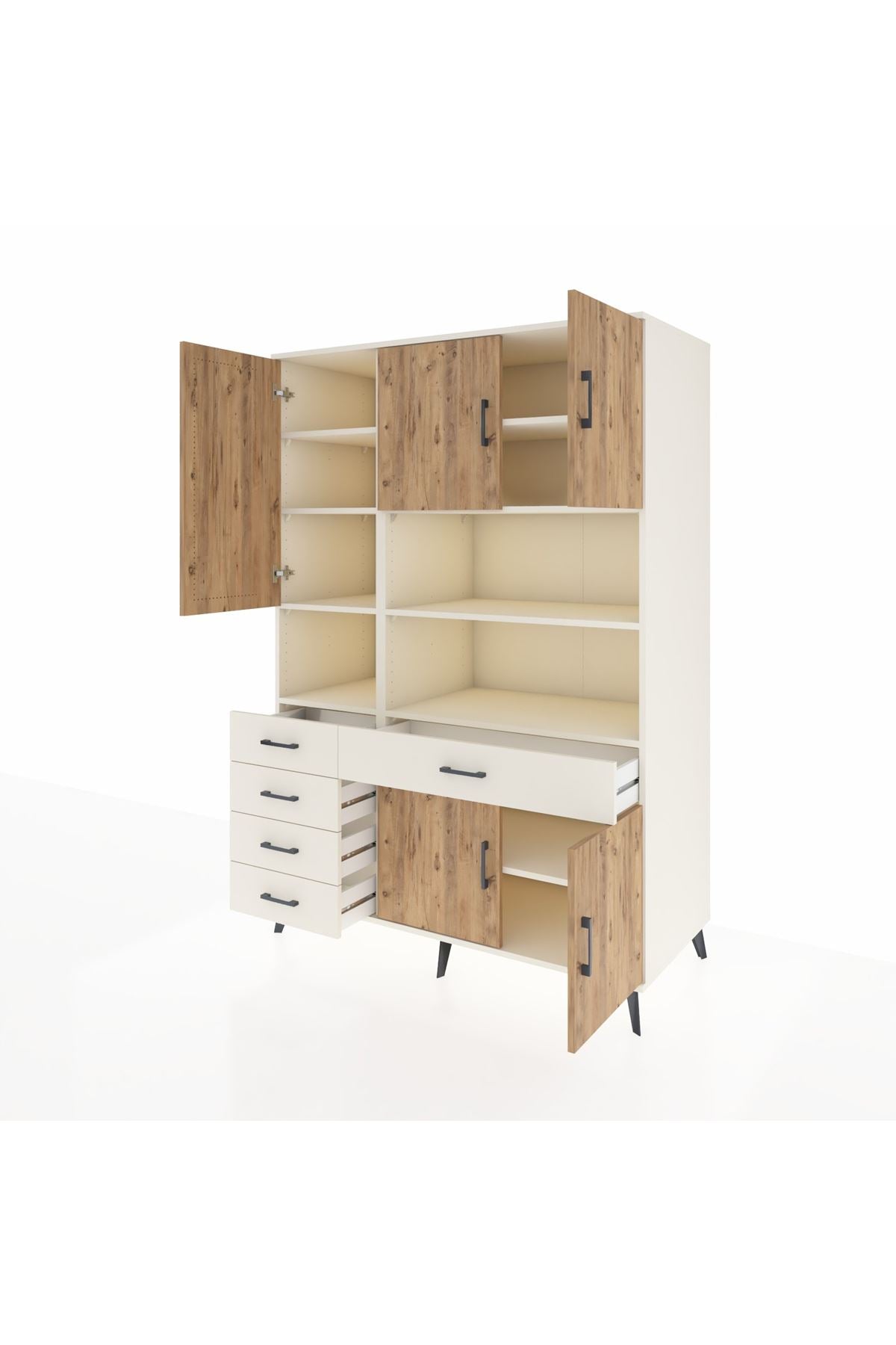 Kronos Dolap 9 Raflı 5 Çekmeceli 5 Kapaklı 132x59x195 Aytaşı-Çam/Aytaşı