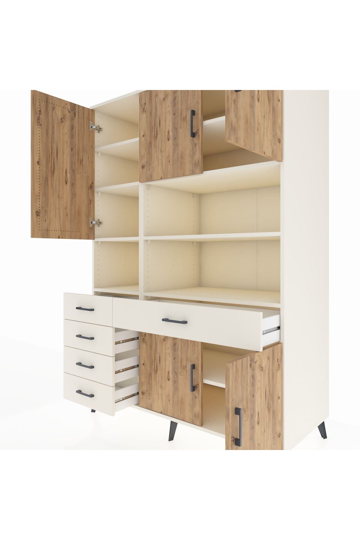 Kronos Dolap 9 Raflı 5 Çekmeceli 5 Kapaklı 132x59x195 Aytaşı-Çam/Aytaşı