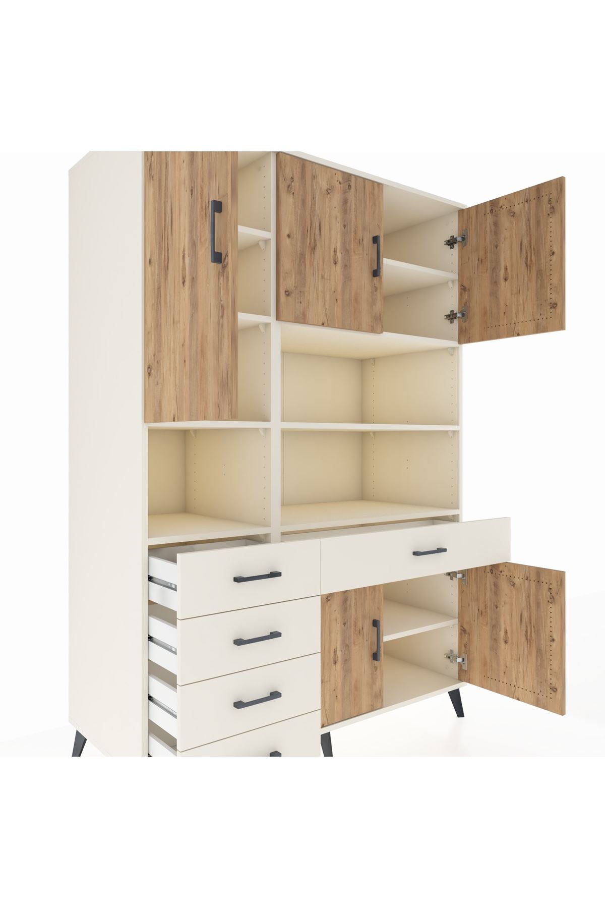 Kronos Dolap 9 Raflı 5 Çekmeceli 5 Kapaklı 132x59x195 Aytaşı-Çam/Aytaşı