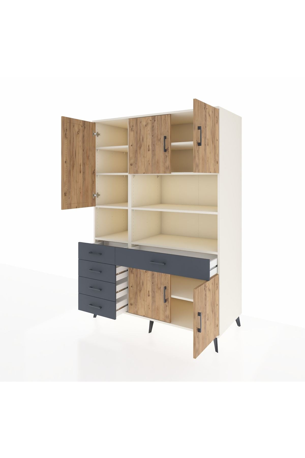 Kronos Dolap 9 Raflı 5 Çekmeceli 5 Kapaklı 132x59x195 Aytaşı-Çam/Antrasit