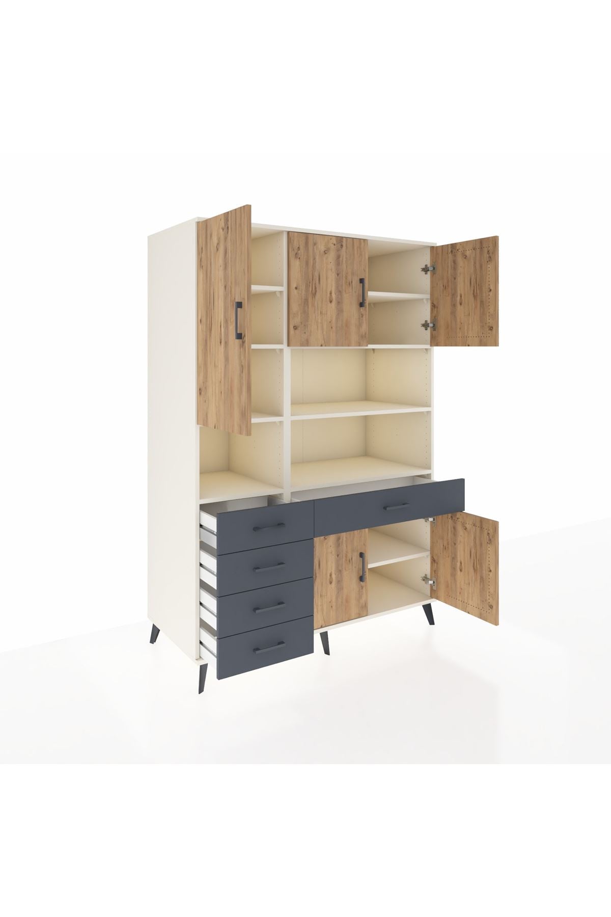 Kronos Dolap 9 Raflı 5 Çekmeceli 5 Kapaklı 132x59x195 Aytaşı-Çam/Antrasit