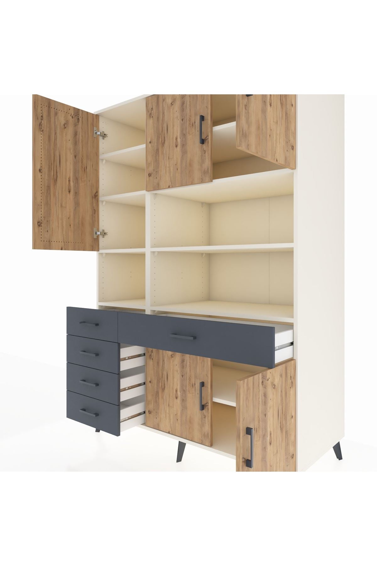 Kronos Dolap 9 Raflı 5 Çekmeceli 5 Kapaklı 132x59x195 Aytaşı-Çam/Antrasit