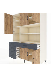 Kronos Dolap 9 Raflı 5 Çekmeceli 5 Kapaklı 132x59x195 Aytaşı-Çam/Antrasit