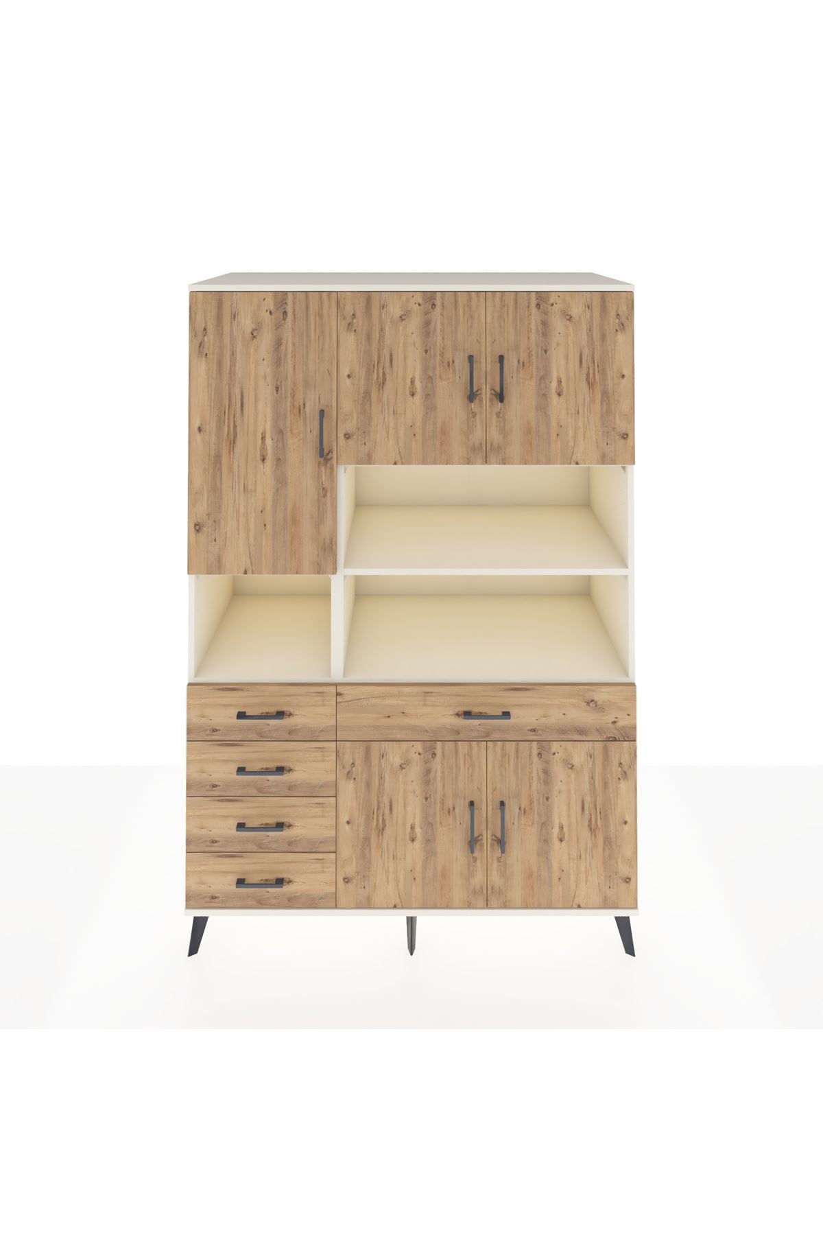 Kronos Dolap 9 Raflı 5 Çekmeceli 5 Kapaklı 132x59x195 Aytaşı-Çam/Çam